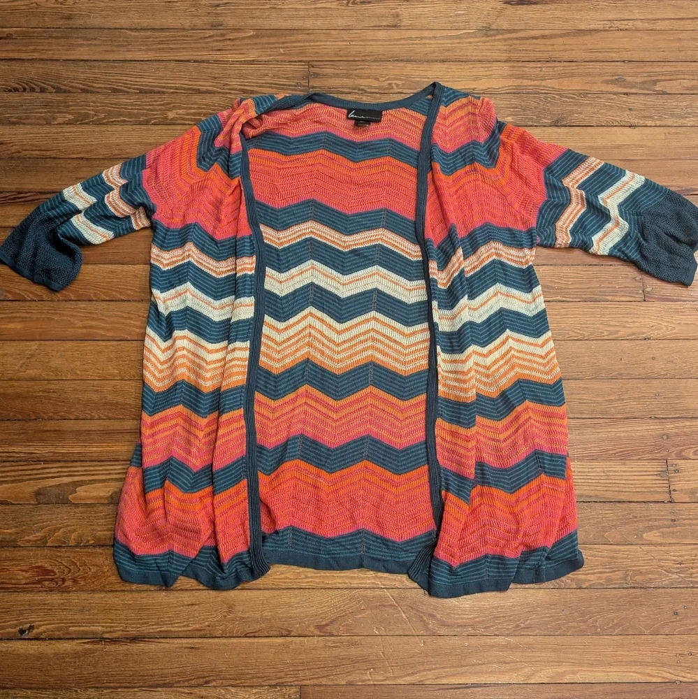Lane Bryant Multicolor Chevron Cardigan Lightweight - Picture 6 of 7